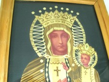 Vtg Hand Made Poland Palm Picture Madonna And Child Matka Boska Czestochowa picture