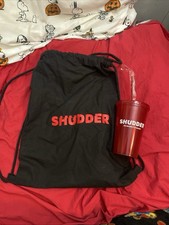 NYCC 2025 EXCLUSIVE~SHUDDER BUNDLE LOT-DRAWSTRING BACKPACK & RED PVC TUMBLER picture