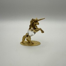 Rare Vintage Signed JJ Polished Gold Tone Crystal Center Unicorn Figurine picture