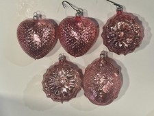 5 VTG West Germany Christmas Ornament Embossed Pink Half Clear Reflector Bumpy picture