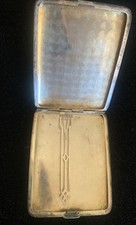 Vintage EAM  Art Deco Cigarette Case Silver Tone Turned Pinstripe Inscribed picture