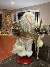 Victorian Christmas Santa Mantel Table Top Figurine Ivory Gold 16”Tall 10” Wide picture