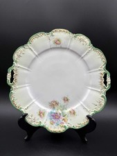 Antique RS Prussia Porcelain Floral Handled Serving Plate Gold Gilt 9.5