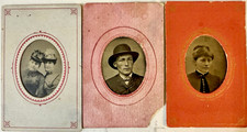 Antique B&W Tintype Portrait Photographs Lot of 14 Women & Men c1870s mounted picture