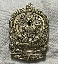 Thai Buddhist Monk Amulet Medal Sacred Yantra Silver Tone Talisman Thailand picture