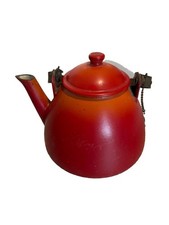 Vintage Descoware Belgium Flame Orange Red Enameled Cast Iron Teapot Kettle picture