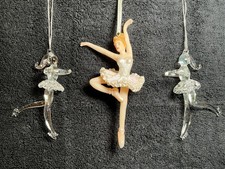 3x-VTG- Ballerina & Iridescent Clear Spun Glass Ice Dancer Christmas Ornaments picture