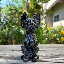 1.6LB 6.5'' Natural Snowflake Obsidian Sphynx Cat Statue Crystal Healing Gift picture