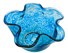 Beautiful Collectible Blue Swirl Bowl with Ruffle Top Art Glass picture