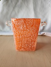 Orange Art Glass W Frosted Crackle Pattern Vase With Clear Handles picture