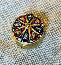 Vintage Italian Micro Mosaic Round Trinket Pill Box  picture