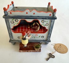 VTG HEDO Germany Music Box Coin Bank Little Red Riding Hood Wolf Wood Toy Figure picture