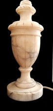 Vtg Italian Hand-Carved Alabaster Cream & Gray Neoclassical Urn Table Lamp-1930s picture
