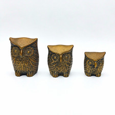 Brass Tone Owl Figurines Set of 3 Graduated Sizes Woodland Decor picture