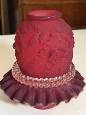 Fenton For L.G. Wright Black Cherry Red Satin Rose Fairy Lamp  4 Pieces picture