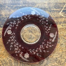 RUBY RED Glass Cut to Clear Etched Serving Plate 14.25