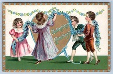 1907-10's VALENTINE GREETINGS CHILDREN DECORATE HEART VICTORIAN TUCK'S POSTCARD picture