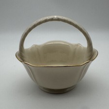 Vintage Lenox Basket Beautiful Cream Gold Rim Colored SPECIAL w Handle 5.5” picture