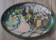 Vtg 1930s Lithographed Metal Serving Tray  French Victorian Garden Scene Barware picture