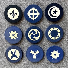 9 Different Early 1900s Vintage Antique Inlaid Clay Poker Chips in Blue picture