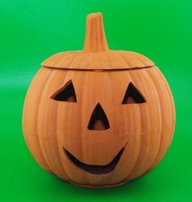 Vintage Clay Pottery Halloween Jack-O-Lantern Pumpkin 6.5” used picture