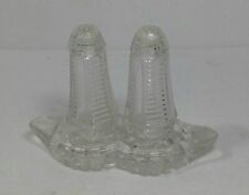 Vintage Glass SALT AND PEPPER SHAKERS  w/ TRAY & Glass Tops  picture