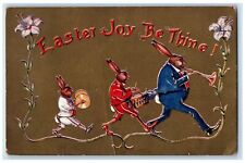 1915 Easter Anthropomorphic Rabbits Band Flowers Embossed Antique Postcard picture