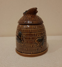 Vintage Brown Ceramic Beehive Honey Pot - Raised 3D Bees & Bee Lid - Cottagecore picture