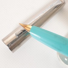 PILOT Telescopic Vintage Pocket Fountain Pen F Nib Turquoise Silver Used picture