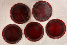 5 Avon  Ruby Red Glass Dinner Plates 10.75”  Vintage picture