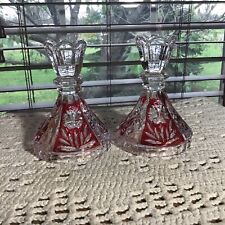Pair Of Anna Huitte Bliekristall Ruby Red Cut To Clear Crystal  Candle Holders picture