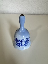 Vintage 1979 Spencer Gifts Praying Hands Ceramic Bell Blue White Floral Taiwan picture