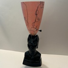 READ AS-IS For Repair MCM African Princess Bust TV Lamp Fiberglass Shade picture