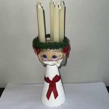 Vintage Saint Lucy's Day Swedish St. Santa Lucia Candle Holder Wood Signed 1985 picture