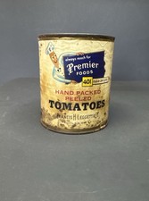Vintage Premier Tomatoes Tin Can Hand Packed Peeled 1950s Country Store Prop picture