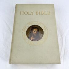 Vintage 1953 Holy Bible Catholic Action Edition Illustrated Hardcover White Gold picture