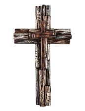 Eagrafts Rustic Decorative Layered Wood Like Resin Wall Cross With Faux Iron ... picture