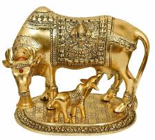 Handcrafted Oxidized Golden Metal Kamdhenu Cow with Calf US picture