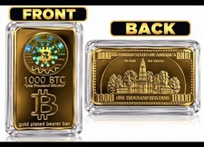 Bitcoin 1000 BTC Gold Tone Collectible Bar with Hologram & Protective Case picture