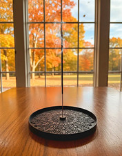 Black Round Mandala Incense Stick Holder Burner Tray Plate Ash Catcher picture