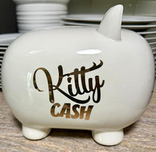 FAB·NY Rosanna  Lucky Penny Kitty Cash White Ceramic Cat Piggy Bank Coin Bank picture