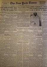 Vintage Gandhi Is Killed NEW YORK TIMES News Article Estate Sale Find  picture
