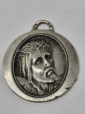 Vintage Sterling Silver Jesus Crown of Thorns Medallion Pendant Signed Relief picture