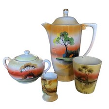 Vintage Chikaramachi Chocolate Pot Lidded Sugar Cup Egg Cup* Hand Painted Japan picture