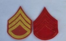 Vintage pair USMC wovenGold/Red Platoon Sergeant Stripes Chevrons picture