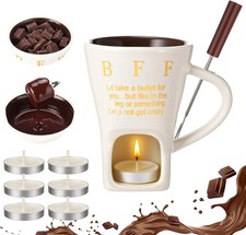 Honeydak Chocolate Fondue Mug with Fork and 3 Candle Sweet Ceramic Personal Choc picture