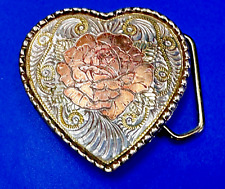 Heart Shaped Belt Buckle with Multi Color Rose Flower Center Belt Buckle - W picture