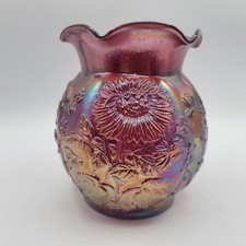 Imperial Carnival Glass Red Iridescent Floral Chrysanthemum Vase picture