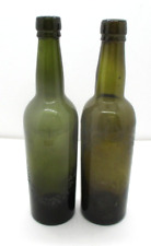 2 Vintage Green Glass Bottle Etched Frosted Wreath Design picture