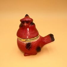 COLLECTIBLE CERAMIC PORCELAIN RED CARDINAL TRINKET BOX, Gold Trim, Beautiful picture